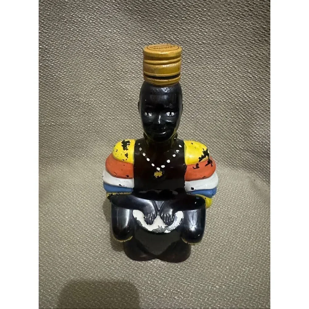 Vintage1970s Old Oak Rum Bottle Angostura Trinidad Native Drummer No Hat Empty